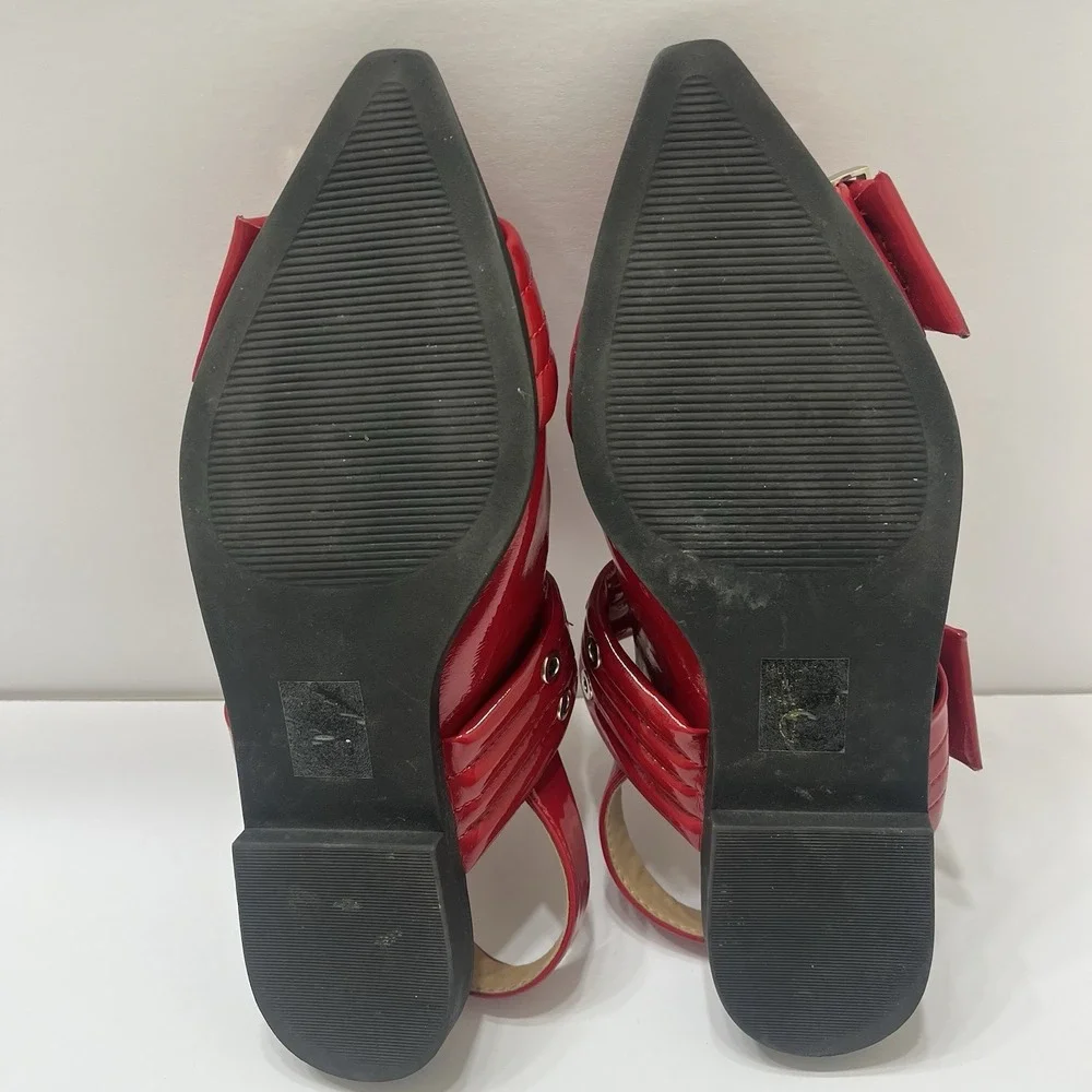 Steve Madden  Graya Flats Red Patent Chunky Buckles Silver Grommets Pointed